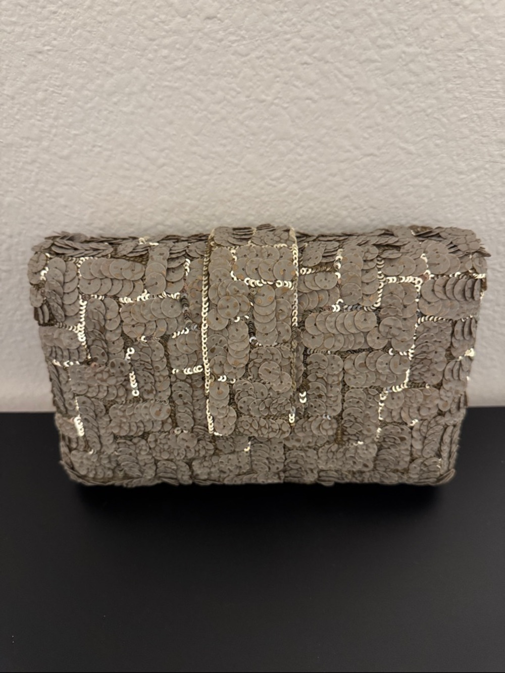 Simitri Sequined Evening Clutch in Light Taupe
